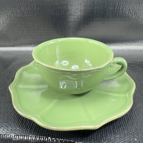 Pierre Deux Green Teacup And Saucer Set Ceramic Made In Portugal Cup Plate Set - Picture 11 of 16